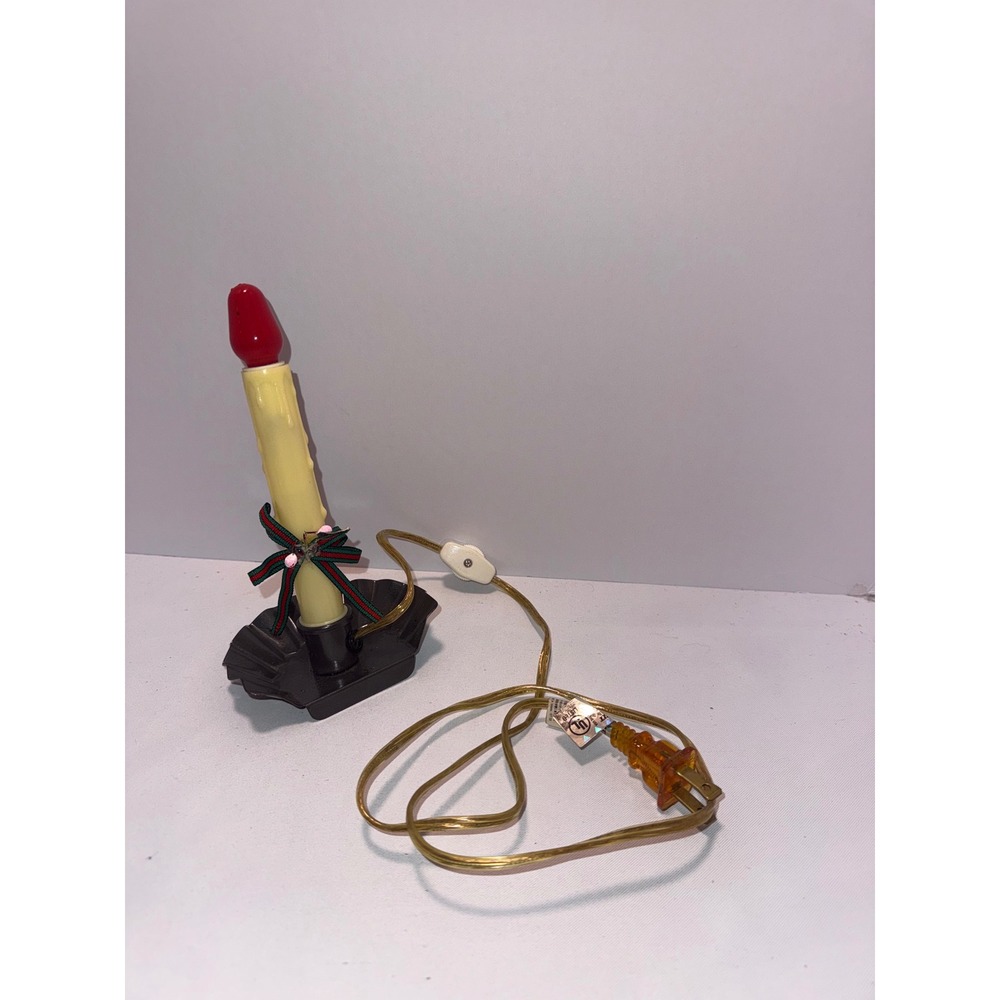 Vintage Electric Window Candle Lamp Christmas Holiday Decor Red Bulb Black Base